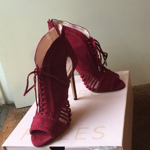 Wine bootie heels.